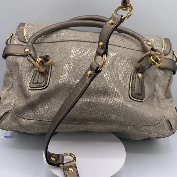 Coach Peyton Rose Gold Metallic Python Print with Gold and Tortoise Hardware - Picture 3 of 14